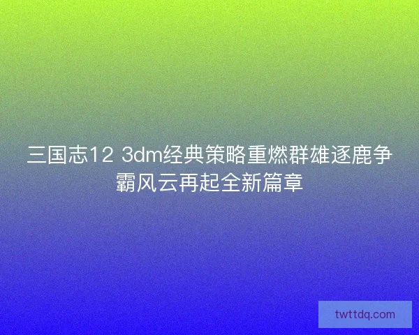 三国志12 3dm经典策略重燃群雄逐鹿争霸风云再起全新篇章