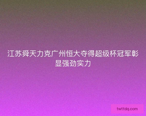 江苏舜天力克广州恒大夺得超级杯冠军彰显强劲实力